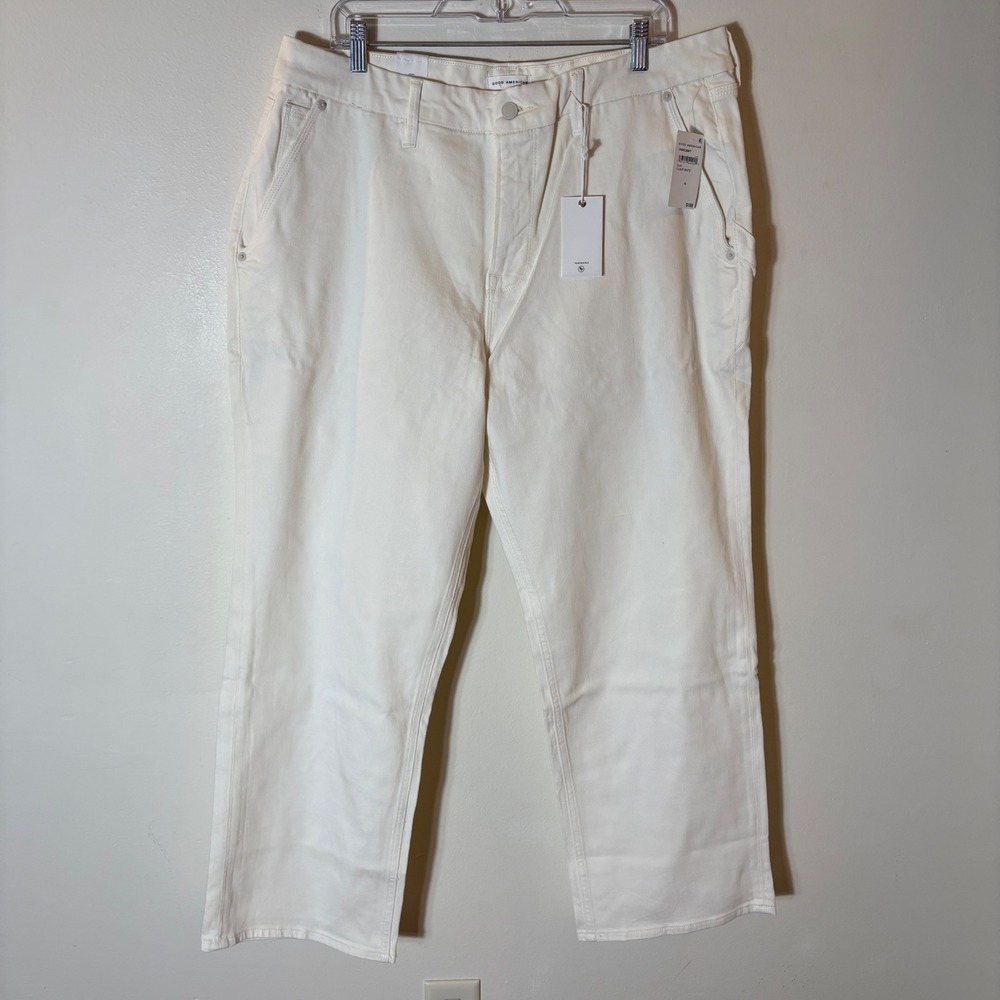 Good American Good 90s Petite Carpenter Jeans Cloud White Size 16‎